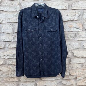 Ralph Lauren Men's Dark Blue Paisley Button Down Shirt